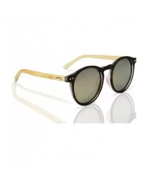 Polarized Round Bamboo Sunglasses for Men and Women - UV Protection with Wooden Arms - Brown Solid - CP18DYIE479 $9.64 Round