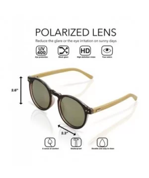 Polarized Round Bamboo Sunglasses for Men and Women - UV Protection with Wooden Arms - Brown Solid - CP18DYIE479 $9.64 Round