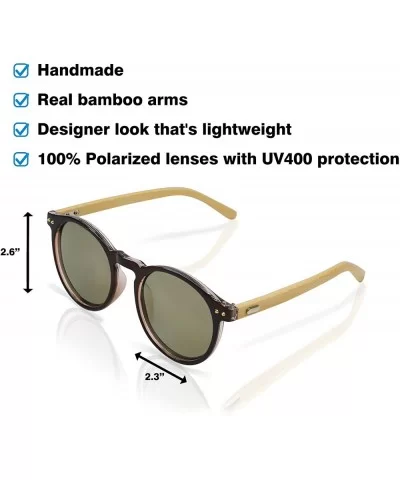 Polarized Round Bamboo Sunglasses for Men and Women - UV Protection with Wooden Arms - Brown Solid - CP18DYIE479 $9.64 Round