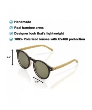 Polarized Round Bamboo Sunglasses for Men and Women - UV Protection with Wooden Arms - Brown Solid - CP18DYIE479 $9.64 Round