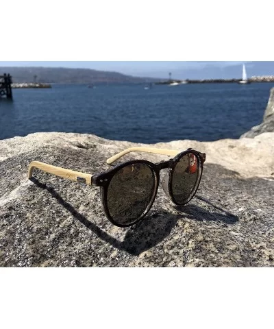 Polarized Round Bamboo Sunglasses for Men and Women - UV Protection with Wooden Arms - Brown Solid - CP18DYIE479 $9.64 Round