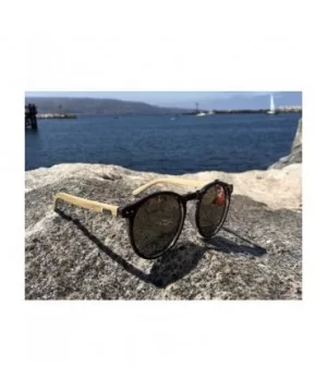 Polarized Round Bamboo Sunglasses for Men and Women - UV Protection with Wooden Arms - Brown Solid - CP18DYIE479 $9.64 Round