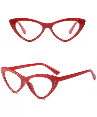 Sexy Glasses Triangle Rivet Vintage Cat Eye Eyeglasses Frames Women Accessories - Red - CJ18DYK6U7Q $6.95 Cat Eye