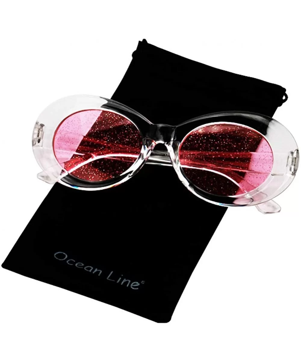 Bold Retro Oval Mod Thick Frame Sunglasses Round Lens Kurt Cobain Clout Goggles - Clear White Pink - C118HLO8KUW $7.94 Goggle