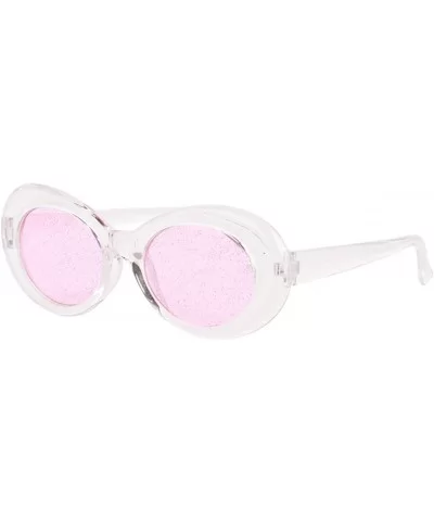 Bold Retro Oval Mod Thick Frame Sunglasses Round Lens Kurt Cobain Clout Goggles - Clear White Pink - C118HLO8KUW $7.94 Goggle