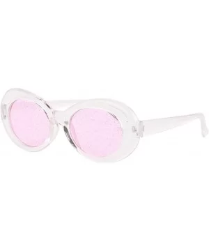 Bold Retro Oval Mod Thick Frame Sunglasses Round Lens Kurt Cobain Clout Goggles - Clear White Pink - C118HLO8KUW $7.94 Goggle