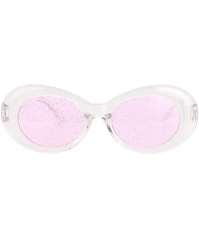 Bold Retro Oval Mod Thick Frame Sunglasses Round Lens Kurt Cobain Clout Goggles - Clear White Pink - C118HLO8KUW $7.94 Goggle