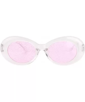 Bold Retro Oval Mod Thick Frame Sunglasses Round Lens Kurt Cobain Clout Goggles - Clear White Pink - C118HLO8KUW $7.94 Goggle