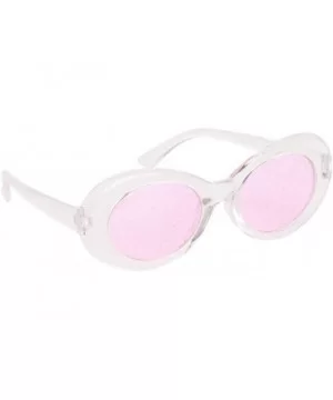 Bold Retro Oval Mod Thick Frame Sunglasses Round Lens Kurt Cobain Clout Goggles - Clear White Pink - C118HLO8KUW $7.94 Goggle