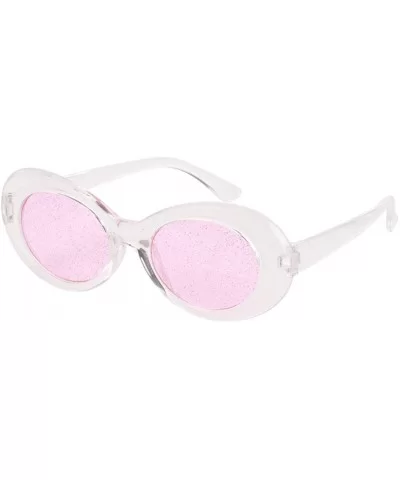 Bold Retro Oval Mod Thick Frame Sunglasses Round Lens Kurt Cobain Clout Goggles - Clear White Pink - C118HLO8KUW $7.94 Goggle