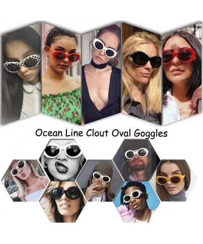 Bold Retro Oval Mod Thick Frame Sunglasses Round Lens Kurt Cobain Clout Goggles - Clear White Pink - C118HLO8KUW $7.94 Goggle