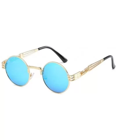 Steampunk Round Sunglasses for Women and Men with Spring Hings - C5 Gold Blue - CC198024R9O $8.92 Round