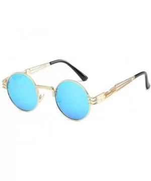 Steampunk Round Sunglasses for Women and Men with Spring Hings - C5 Gold Blue - CC198024R9O $8.92 Round