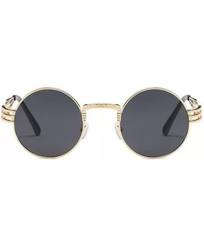 Steampunk Round Sunglasses for Women and Men with Spring Hings - C5 Gold Blue - CC198024R9O $8.92 Round