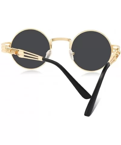 Steampunk Round Sunglasses for Women and Men with Spring Hings - C5 Gold Blue - CC198024R9O $8.92 Round