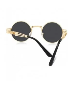 Steampunk Round Sunglasses for Women and Men with Spring Hings - C5 Gold Blue - CC198024R9O $8.92 Round