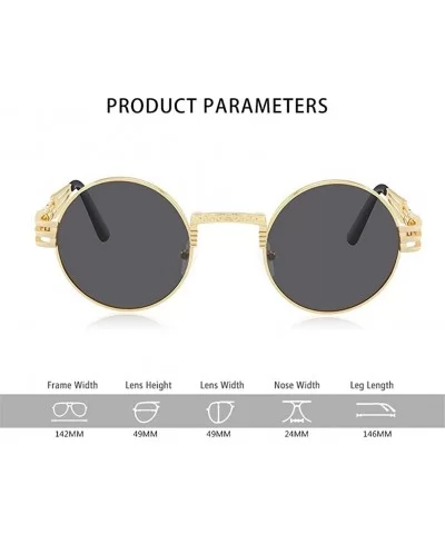 Steampunk Round Sunglasses for Women and Men with Spring Hings - C5 Gold Blue - CC198024R9O $8.92 Round