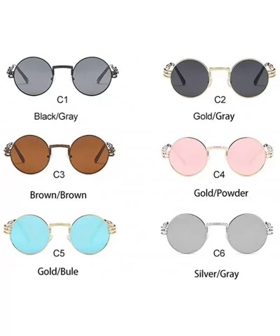 Steampunk Round Sunglasses for Women and Men with Spring Hings - C5 Gold Blue - CC198024R9O $8.92 Round