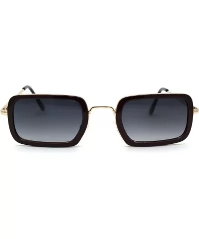 Dad Shade Double Rim Narrow Rectangle Sunglasses - Gold Burgundy Smoke - CU196IR223T $7.15 Rectangular