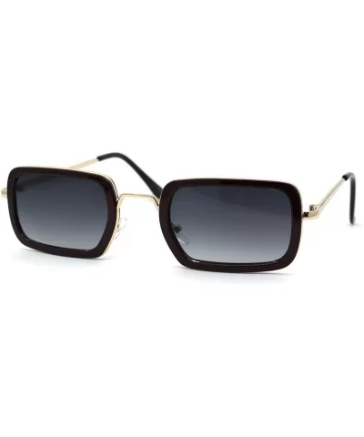 Dad Shade Double Rim Narrow Rectangle Sunglasses - Gold Burgundy Smoke - CU196IR223T $7.15 Rectangular