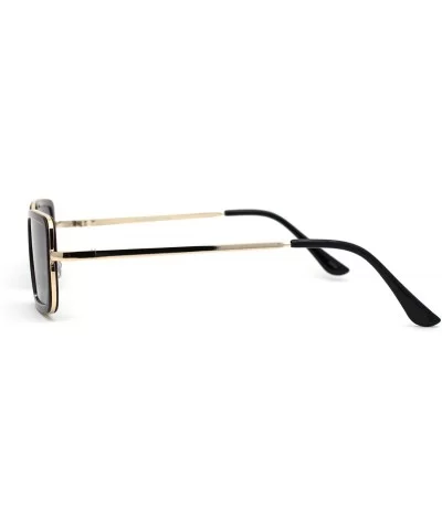 Dad Shade Double Rim Narrow Rectangle Sunglasses - Gold Burgundy Smoke - CU196IR223T $7.15 Rectangular