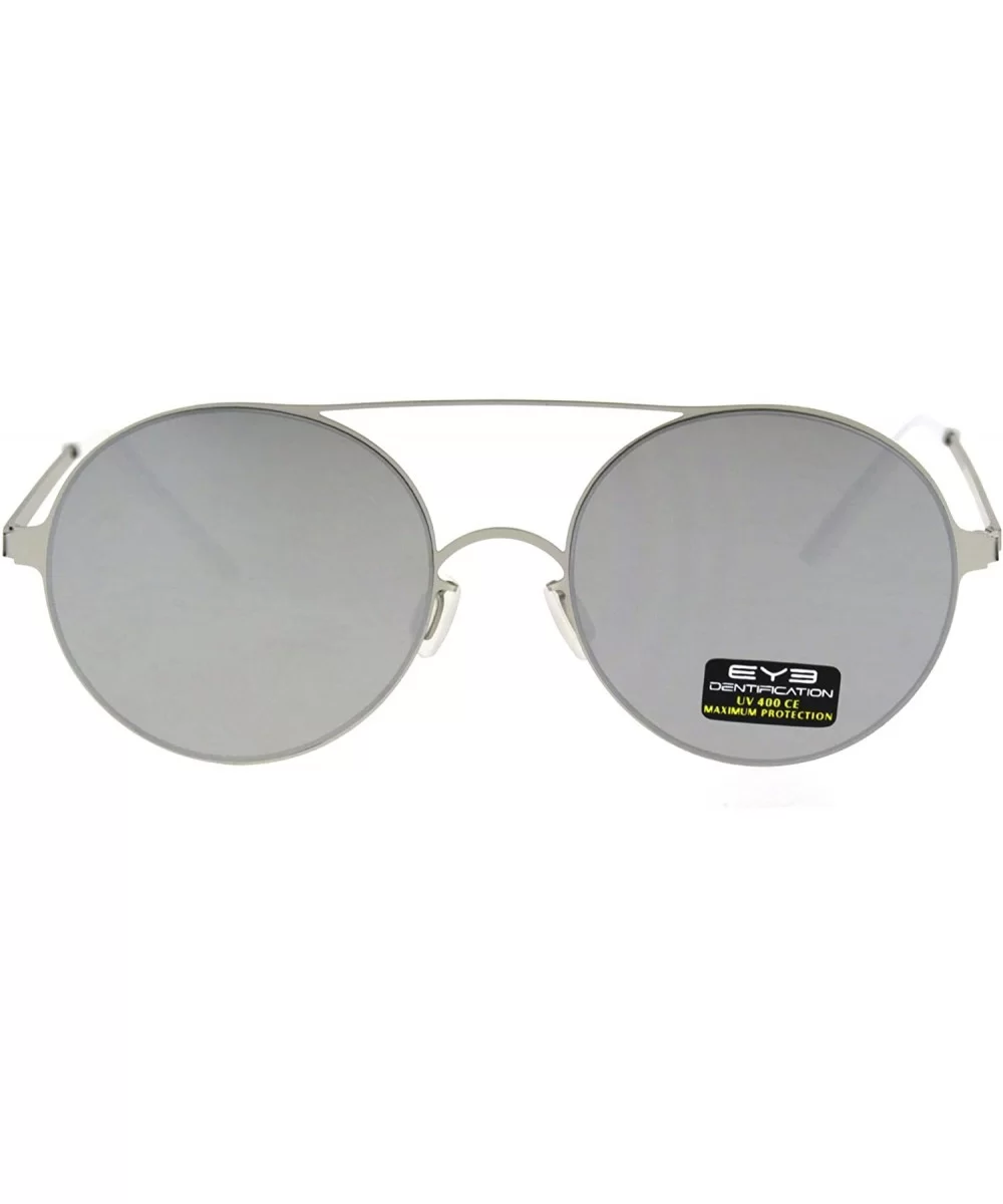 Color Mirrored Lens Round Double Bridge Metal Rim Retro Sunglasses - Silver Mirror - CF18E62T6OA $8.14 Round