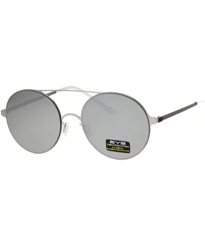 Color Mirrored Lens Round Double Bridge Metal Rim Retro Sunglasses - Silver Mirror - CF18E62T6OA $8.14 Round