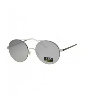 Color Mirrored Lens Round Double Bridge Metal Rim Retro Sunglasses - Silver Mirror - CF18E62T6OA $8.14 Round