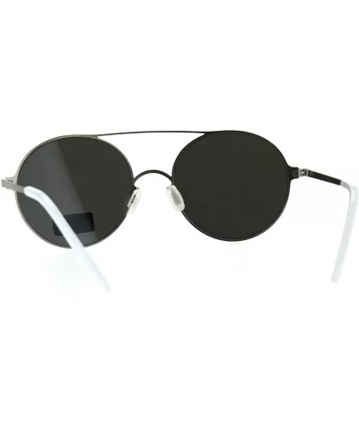 Color Mirrored Lens Round Double Bridge Metal Rim Retro Sunglasses - Silver Mirror - CF18E62T6OA $8.14 Round