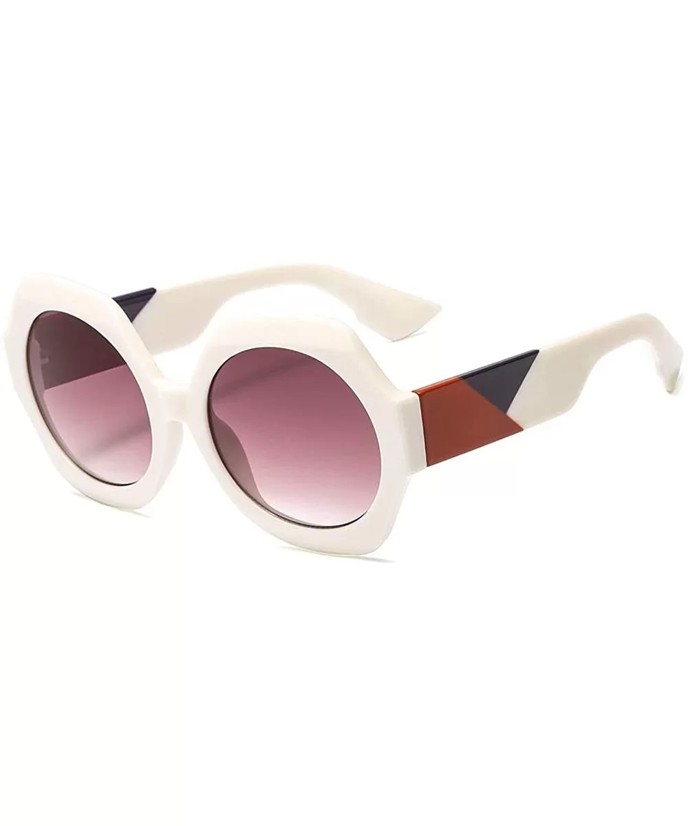 Mixed Colors Arm Retro Polygon Sunglasses Women Brand Designer Fashion Round Sun Glasses UV400 - White - CW18NKRH87R $7.16 Round