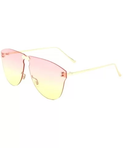 Oceanic Color Rimless Designer Inspired One Piece Shield Sunglasses - Pink Yellow - CB197S7KGYM $11.19 Shield