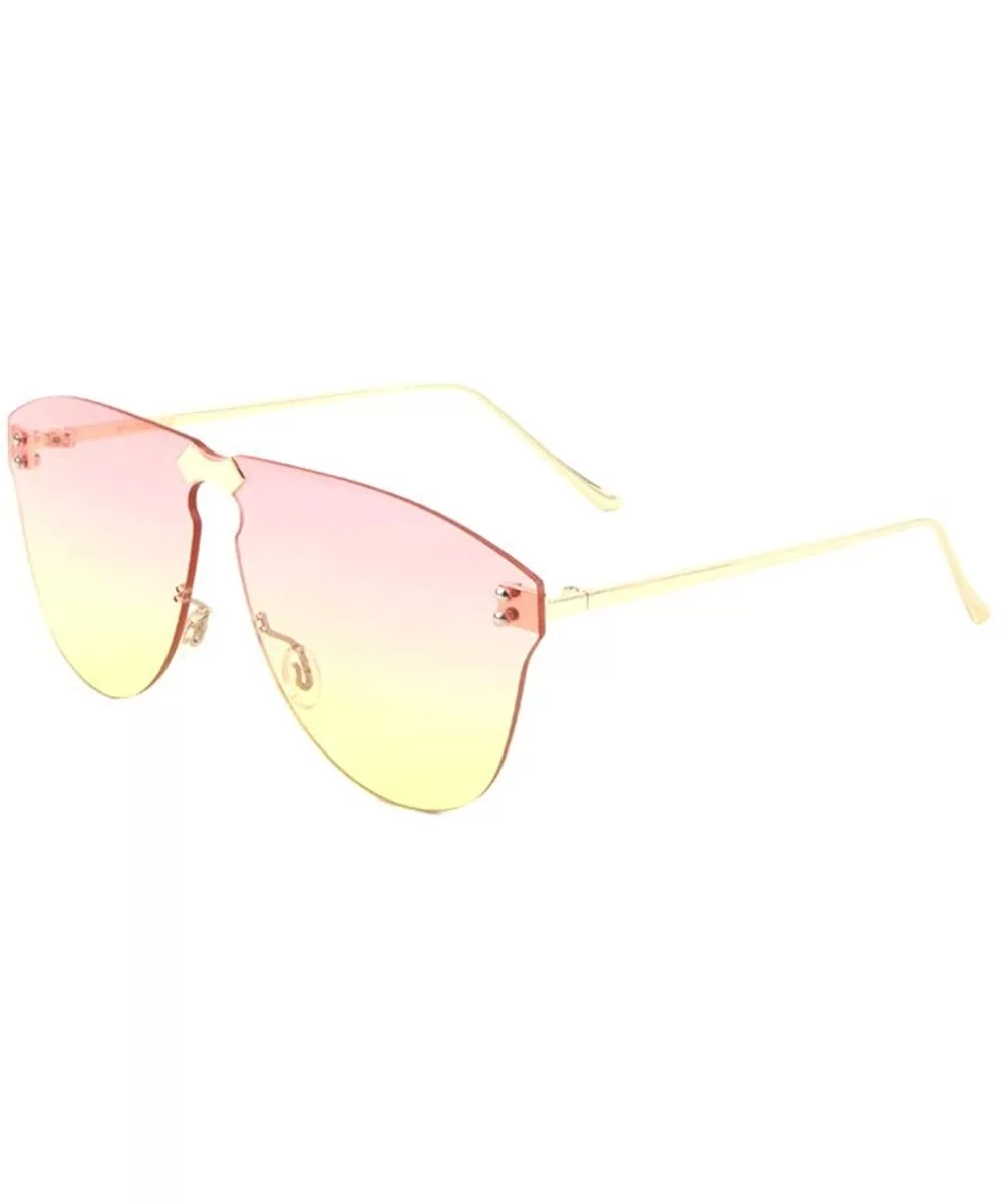 Oceanic Color Rimless Designer Inspired One Piece Shield Sunglasses - Pink Yellow - CB197S7KGYM $11.19 Shield