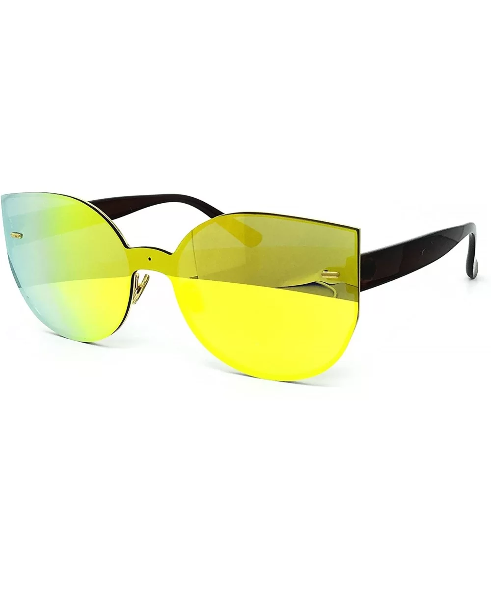 7076 Oversized XL Wraparound One Piece Rimless Shield Cateye Sunglasses - Wraparound One Piece - CH184YYAHH0 $9.17 Rimless