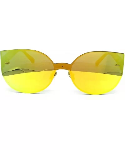 7076 Oversized XL Wraparound One Piece Rimless Shield Cateye Sunglasses - Wraparound One Piece - CH184YYAHH0 $9.17 Rimless