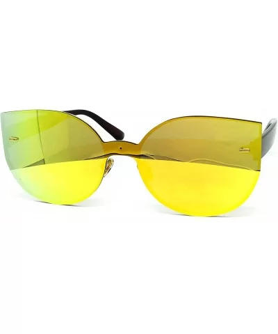 7076 Oversized XL Wraparound One Piece Rimless Shield Cateye Sunglasses - Wraparound One Piece - CH184YYAHH0 $9.17 Rimless