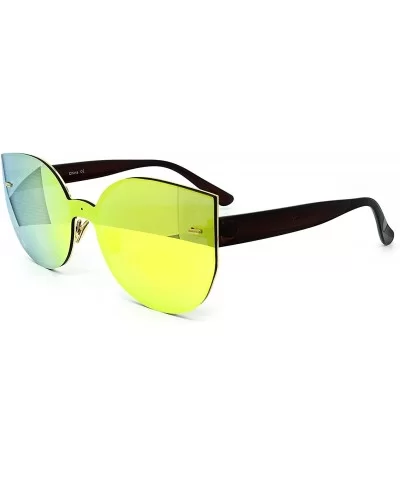 7076 Oversized XL Wraparound One Piece Rimless Shield Cateye Sunglasses - Wraparound One Piece - CH184YYAHH0 $9.17 Rimless