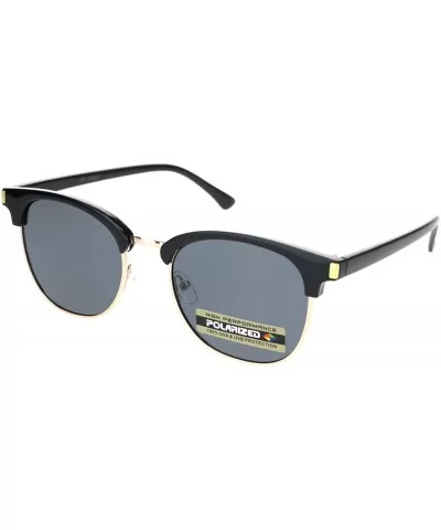 Mens Polarized Hipster Half Horn Rim Rectangular Designer Sunglasses - Shiny Black Gold Black - CH18ONU9EMC $9.77 Rectangular