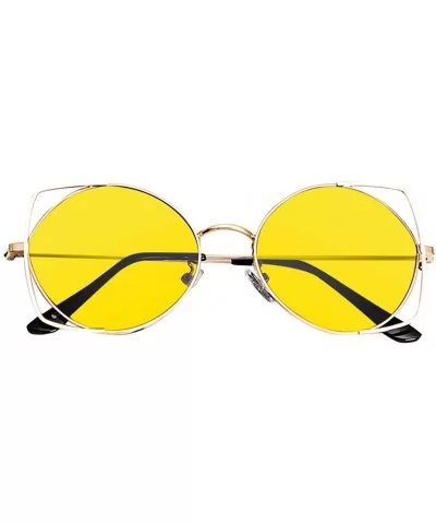 Sunglasses For Women - Cat Eye Mirrored Flat Lenses Metal Frame Sunglasses - Yellow - CW18RDQZ8EO $5.12 Cat Eye