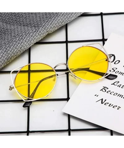 Sunglasses For Women - Cat Eye Mirrored Flat Lenses Metal Frame Sunglasses - Yellow - CW18RDQZ8EO $5.12 Cat Eye