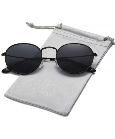 Small Unisex Classic Vintage Round Mirror Lens Polarized Sunglasses LK1702 3447 - Black/Grey - CS12OBT0H0V $7.68 Round