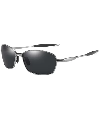 Wraparound Polarized Sunglasses Rectangle Gunmetal - Gunmetal / Gray - CA18OSL6K0O $14.90 Oversized