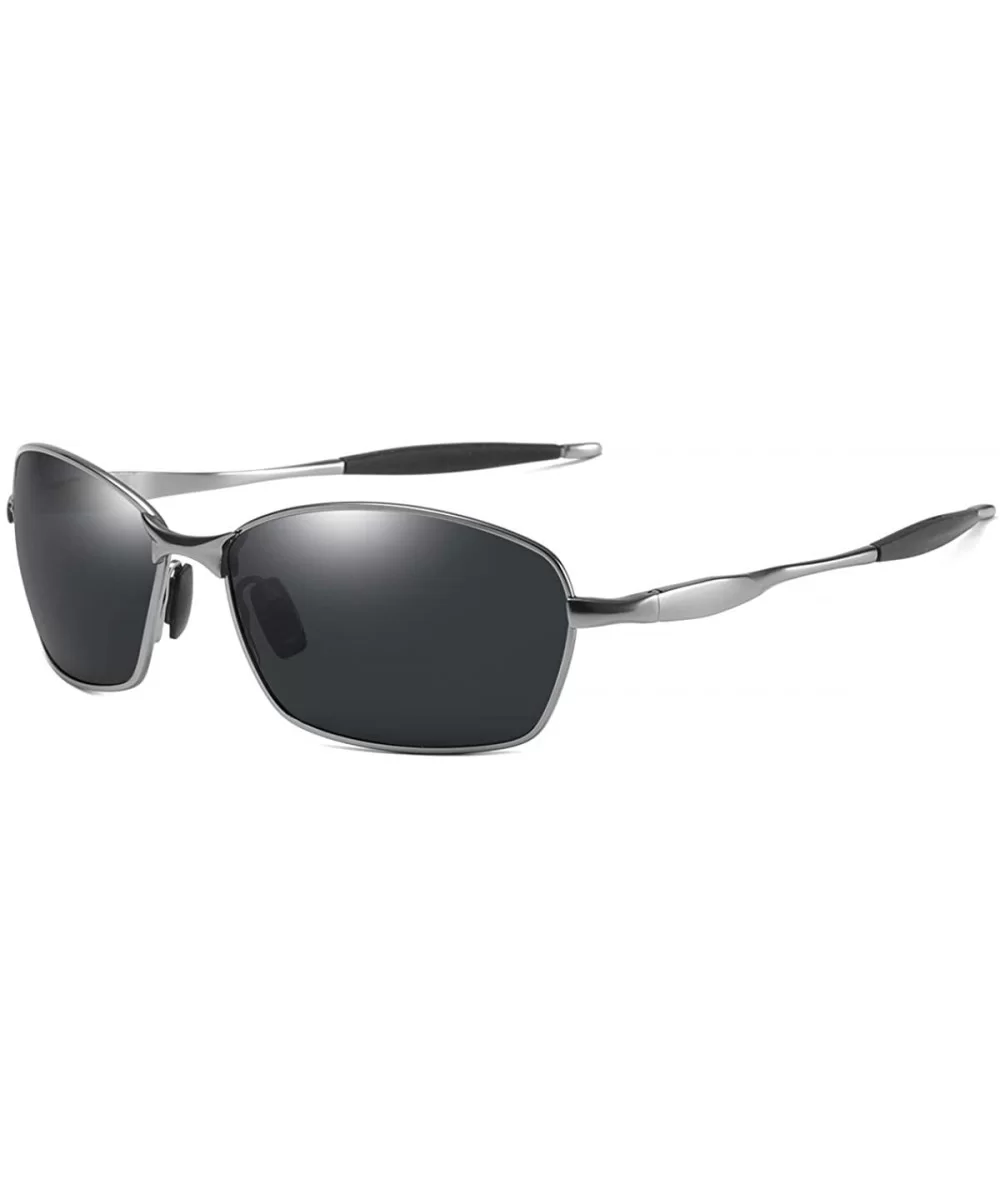 Wraparound Polarized Sunglasses Rectangle Gunmetal - Gunmetal / Gray - CA18OSL6K0O $14.90 Oversized