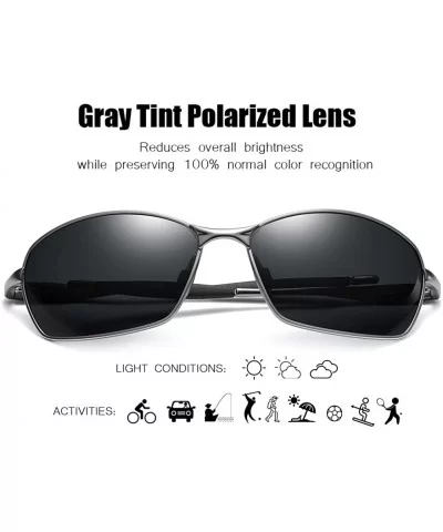 Wraparound Polarized Sunglasses Rectangle Gunmetal - Gunmetal / Gray - CA18OSL6K0O $14.90 Oversized