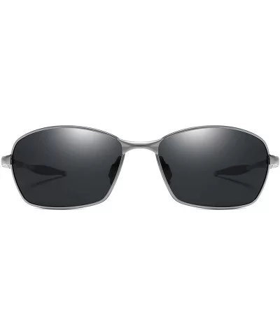 Wraparound Polarized Sunglasses Rectangle Gunmetal - Gunmetal / Gray - CA18OSL6K0O $14.90 Oversized