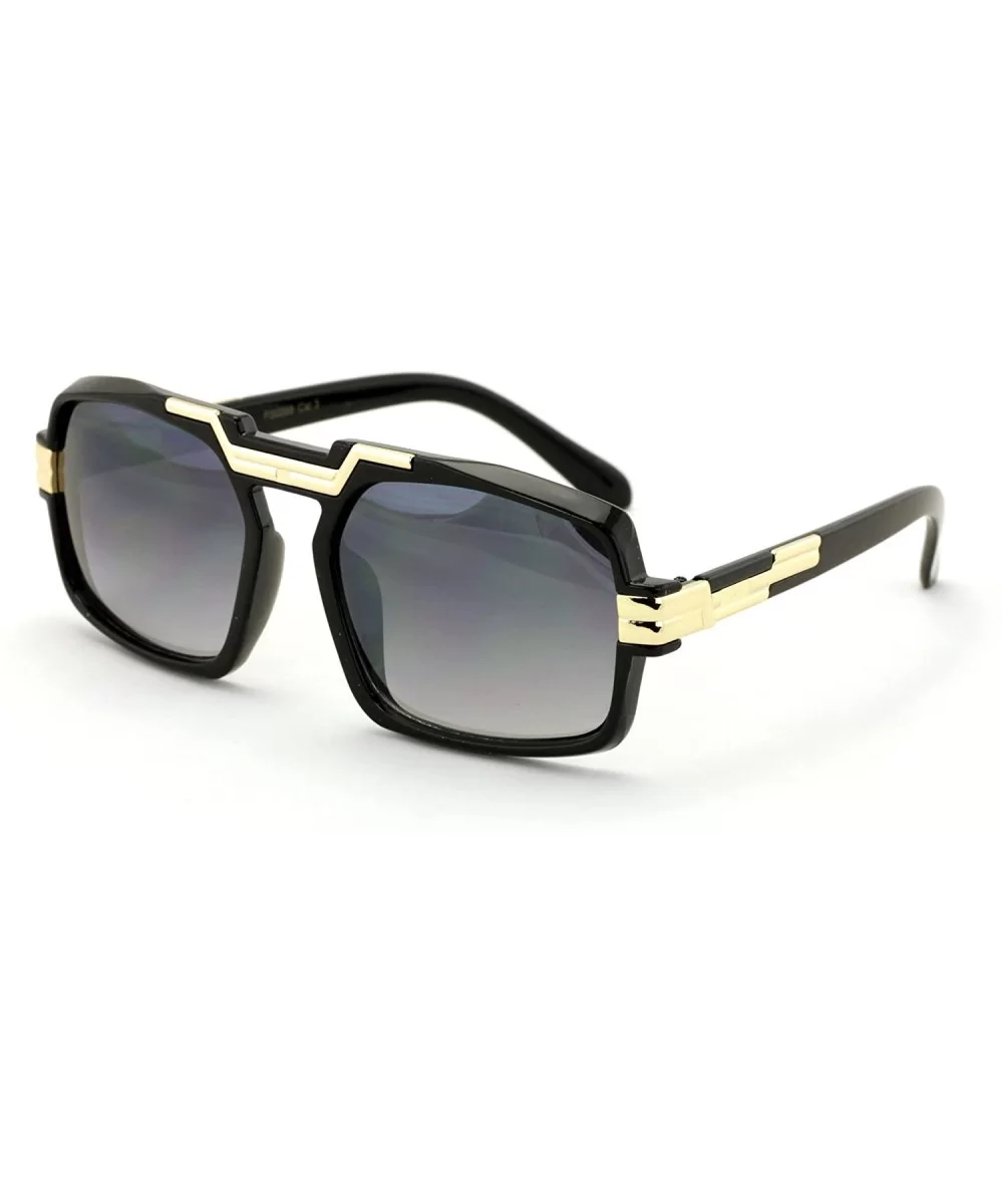 Gloss Black Gold Entertainer Hipster Sunglasses with Metal Trimming and Smoke Lens - C5180HHDHK9 $6.97 Square