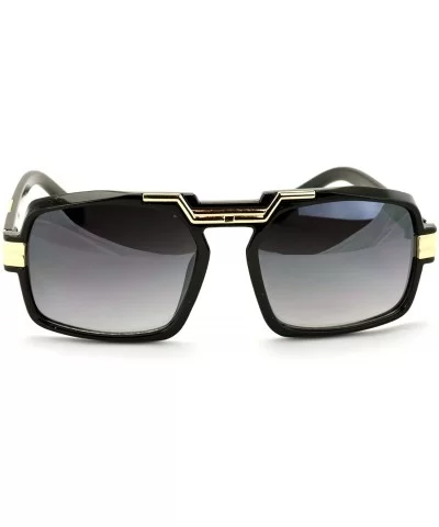 Gloss Black Gold Entertainer Hipster Sunglasses with Metal Trimming and Smoke Lens - C5180HHDHK9 $6.97 Square