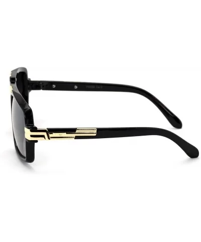 Gloss Black Gold Entertainer Hipster Sunglasses with Metal Trimming and Smoke Lens - C5180HHDHK9 $6.97 Square