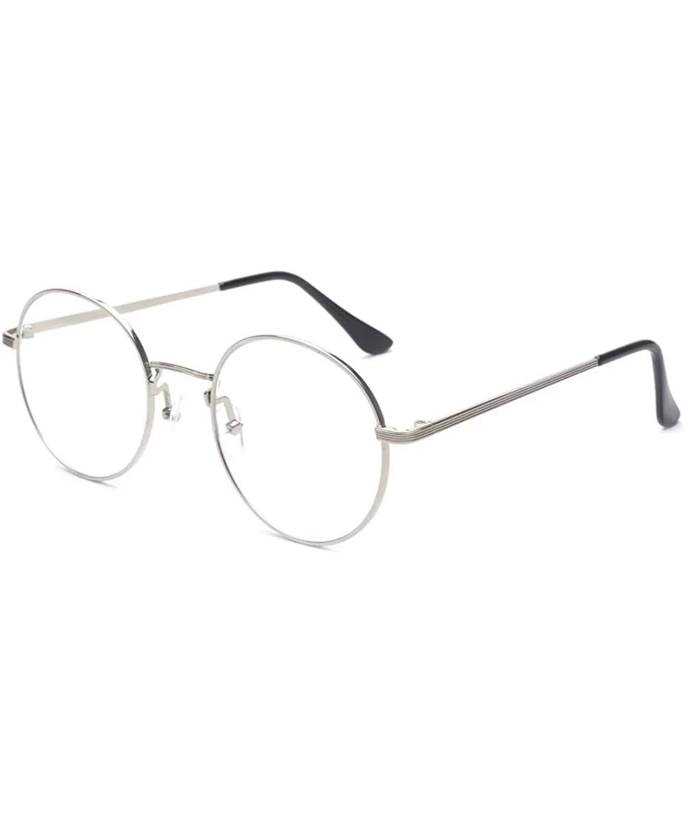 Retro B236 Round Metal Clear Lens Glasses - Silver - CZ12ETS4CLX $5.72 Round