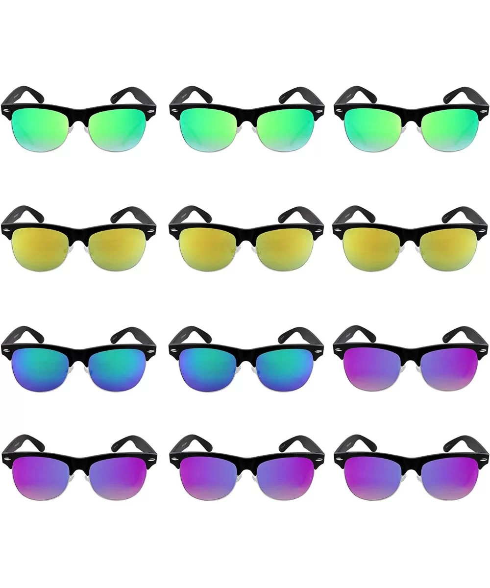 Retro Semi-Rimless Sunglass-Wholesale Lot 12 Pack - Mirror Lens - CG18E6M9HE7 $23.96 Rimless