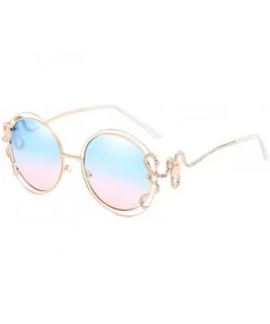 Summer Fashion Ladies Eyewear Designer Round Sunglasses Goggles Outdoor - Blue - CY18DMN5SSK $16.04 Round